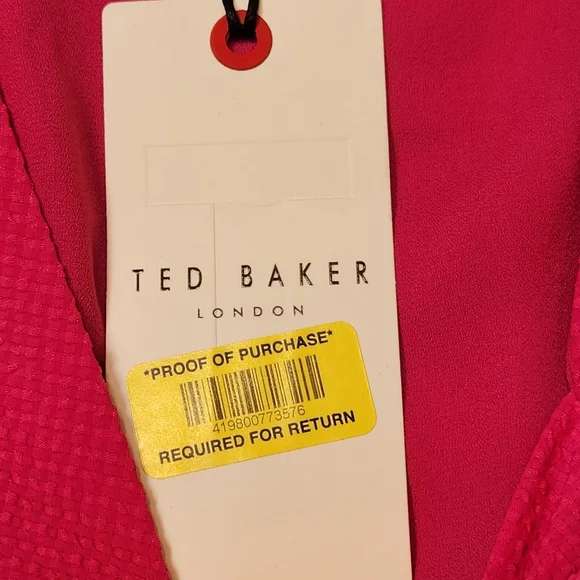 Ted Baker mini dress 6 hot pink Jozelyn V-neck babydoll puff sleeve new $285